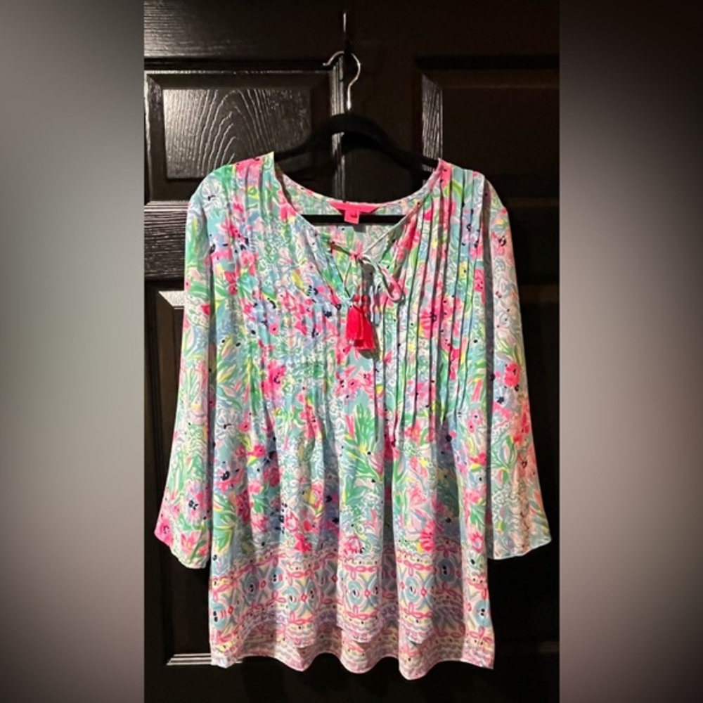 Lilly Pulitzer Multicolor Floral Tassel Peasant Blouse
